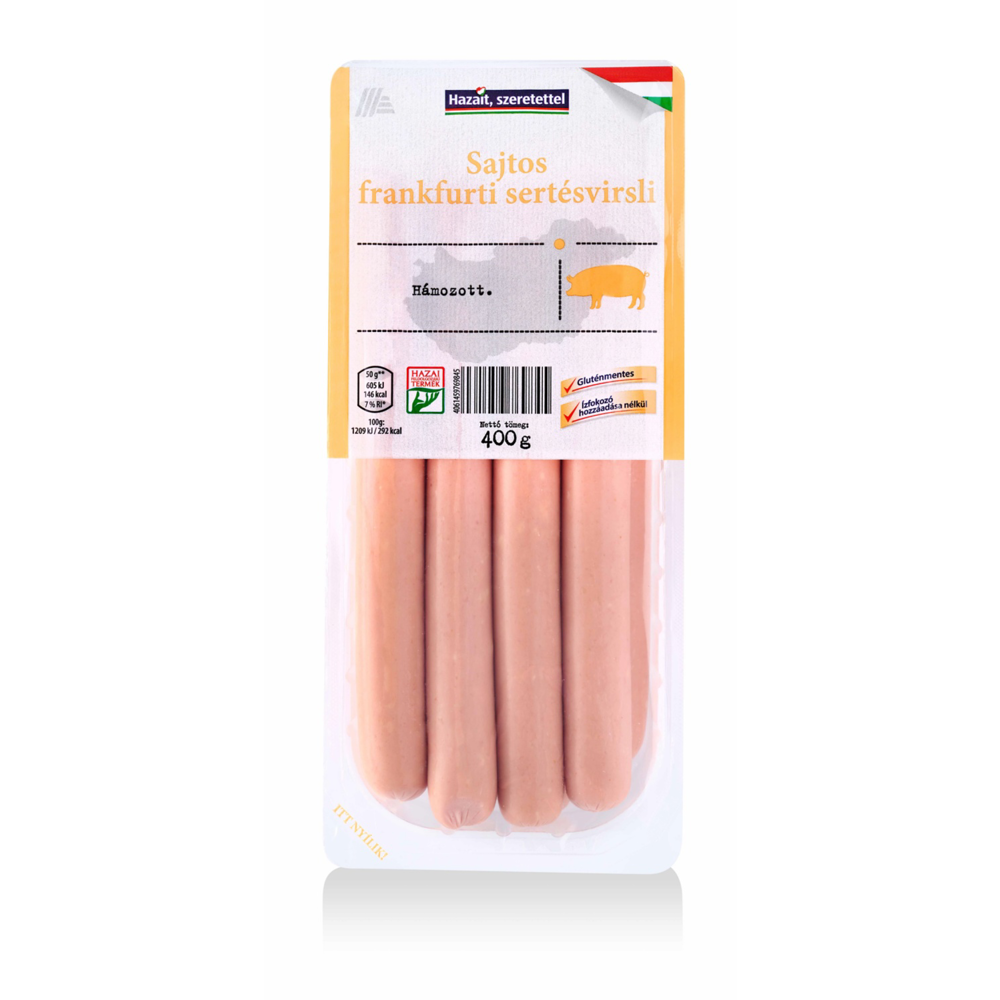 Roksh HU adatminta: Hámozott sajtos frankfurti virsli, 400 g