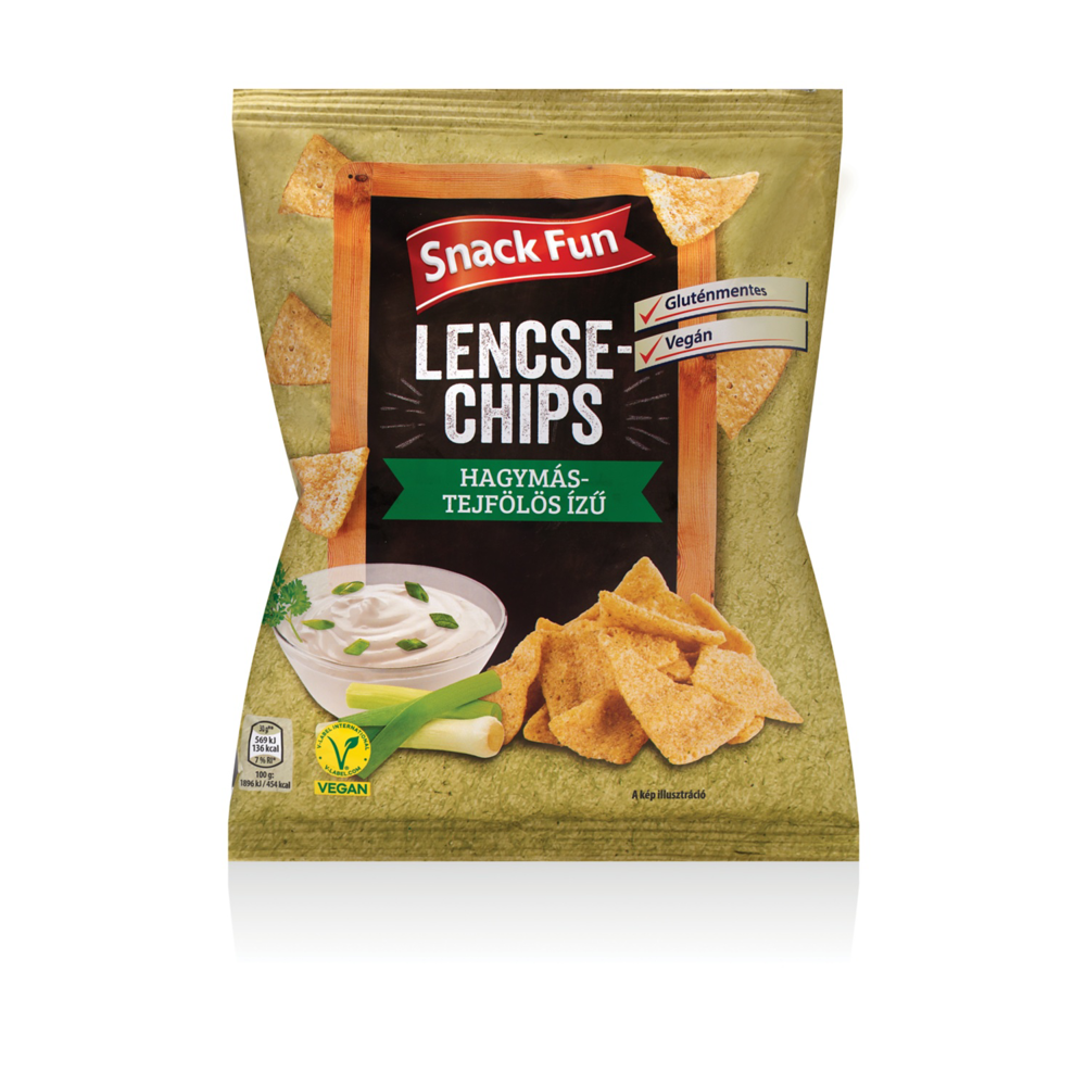 Roksh HU adatminta: SNACK FUN Hagymás-tejfölös lencse chips, 90 g