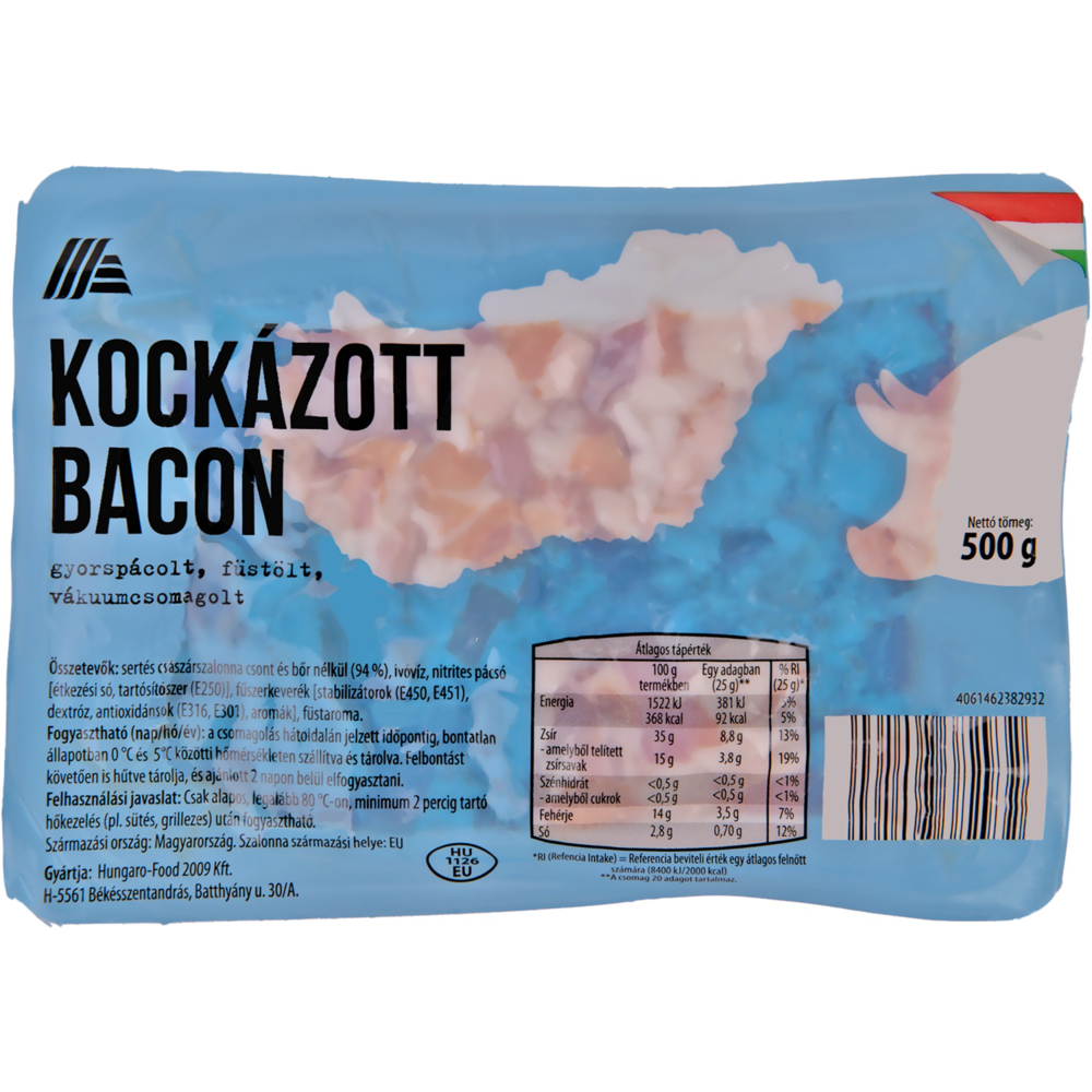 Roksh HU adatminta: Kockázott bacon, 500 g