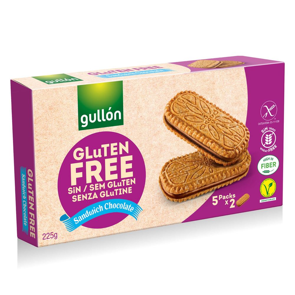 GULLON Szendvicskeksz csokoládé ízű töltelékkel, gluténmentes, 225 g